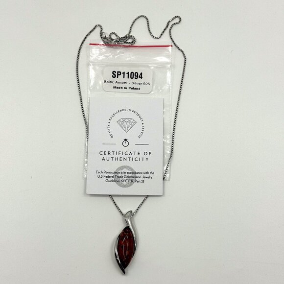 Peora Genuine Baltic Amber Pendant Necklace – Sterling Silver, Cognac Color - Picture 6 of 6